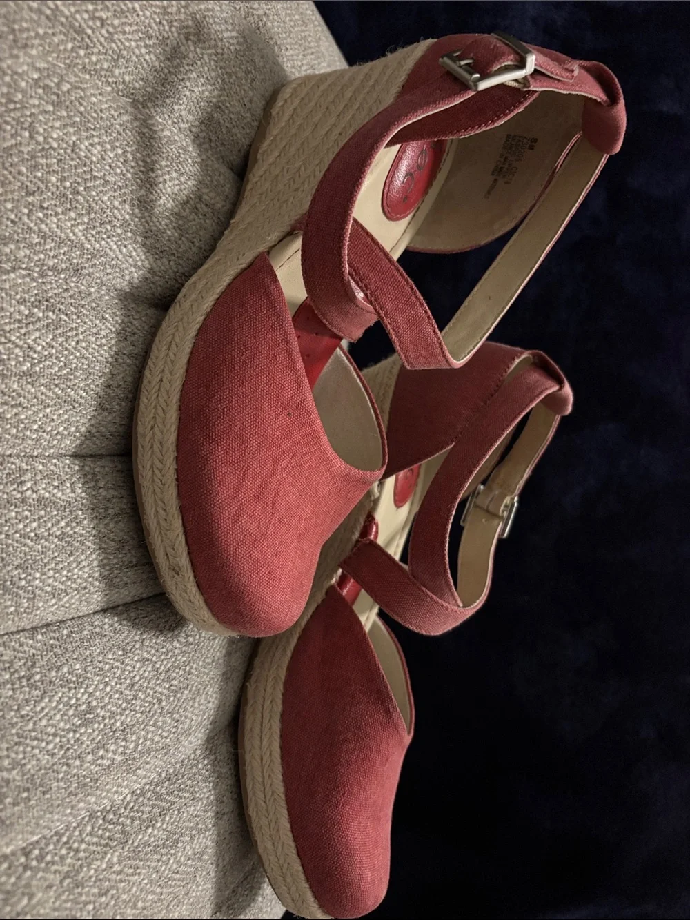 BOC Women's Red Canvas Mary Jane Wedges Size 8